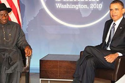 President Goodluck Jonathan, who was acting president at the time, with President Barack Obama.