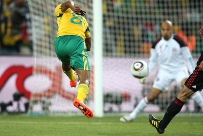 South Africa's Siphiwe Tshabalala scores his side's goal.