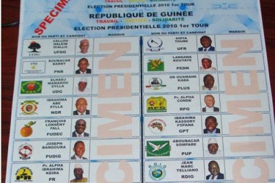 Les elections guineenes de 2010 -bulletin de vote