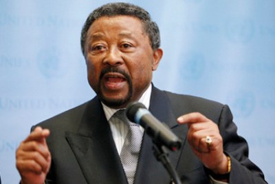 Jean Ping, Chairperson of the African Union (AU) Commission, briefs reporters following a high-level meeting on Somalia, held on the sidelines of the general debate of the sixty-fifth General Assembly.
