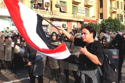 Protesters in Cairo call for the resignation of President Hosni Mubarak.