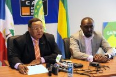 Lancement mascotte Can 2012 - Le numéro un du Cocan Gabon, Jules Marius Ogouébandja face à la presse