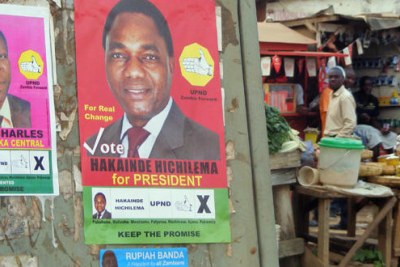 Posters for Zambia elections (file photo).