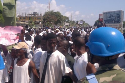Opposition protest in Monrovia on the day before the run-off.