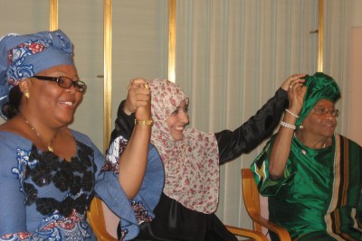 2011 Nobel Peace Prize winners: L-R Leymah Gbowee, Tawakkol Karman and President Ellen Johnson Sirleaf.