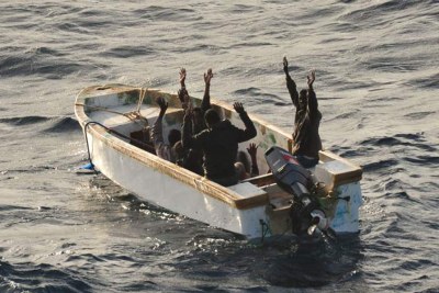 Suspected pirates surrender on Thursday.