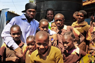 American rap artist Curtis 50 Cent Jackson during a visit to a school in a Nairobi. (File Photo)