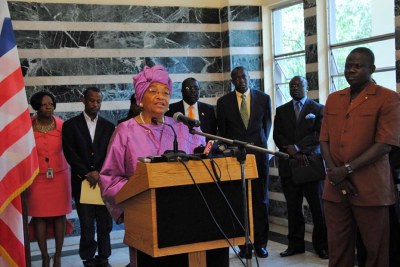 President Sirleaf and members of her cabinet (file photo).