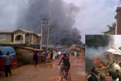 The scene of the Lagos aircraft crash on Sunday.