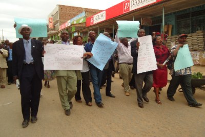 Striking teachers walk along the streets as their nationwide strike kicked off in earnest (file photo).