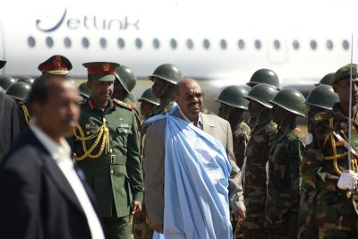 Sudanese president Omar al Bashir arrives in the southern capital of Juba.