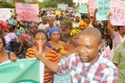 Health workers protest (file photo).