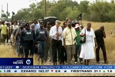 The Marikana Commission visiting the shooting scene at the Lonmin mines.