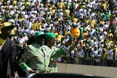 President Robert Mugabe and wife Grace at a campaign rally.