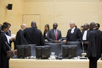 Kenyan Deputy President William Ruto and his defense team during his opening trial on crimes against humanity following the 2007-2008 post-election violence.