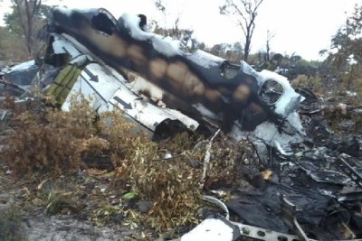 The crash site of a Mozambican plane at the Bwabwata National Park in north-east Namibia.