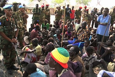 UNMISS Force Commander Moses Obi talking to displaced people in Pibor, Jonglei state on Dec 3rd 2011.