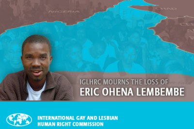La Commission Internationale de Droits de l’Homme pour les Gays et Lesbiennes pleure la perte d'Eric Ohena Lembembe, lit-on sur cette affiche.