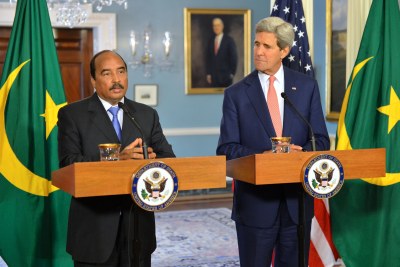 President Mohamed Ould Abddel Aziz of Mauritania with U.S. Secretary of State John Kerry on the sidelines of the recently concluded U.S.-Africa Summit.