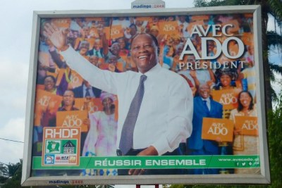 One of the many billboards in support of President Alassane Ouattara in Abidjan, Côte d’Ivoire.