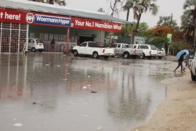 Shops in danger of flooding in Oshakati.