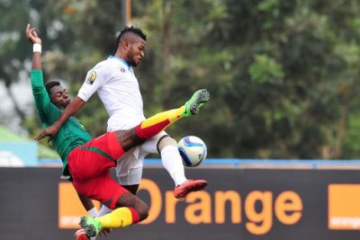 Cameroon versus Dr Congo action during 2016 Rwanda CHAN.