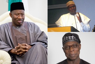 Former presidents Goodluck Jonathan, late Umaru Musa Yar'Adua and Olusegun Obasanjo.