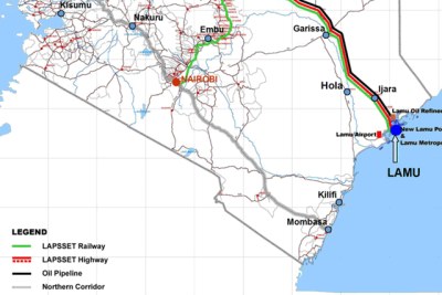 Map showing the scope of the LAPSSET Project within Kenya.