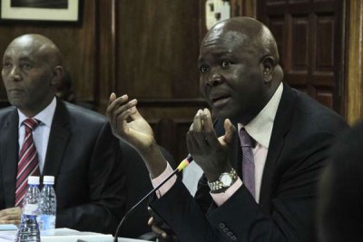 The late Jacob Juma (right) appears before a parliamentary committee (file photo)