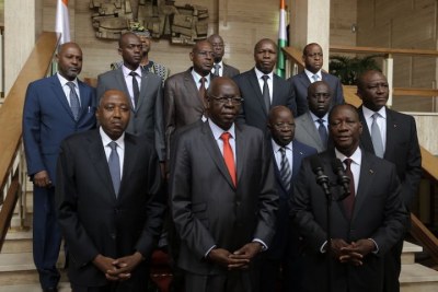 Le président de l'assemblée nationale burkinabé conduisant la délégation reçue par le président Ouattara.