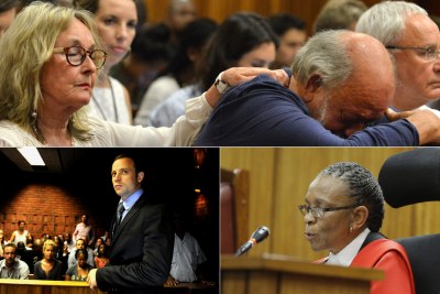 Barry and June Steenkamp, top, Oscar Pistorius, bottom-left, and Judge Thokozile Masipa, bottom-right.