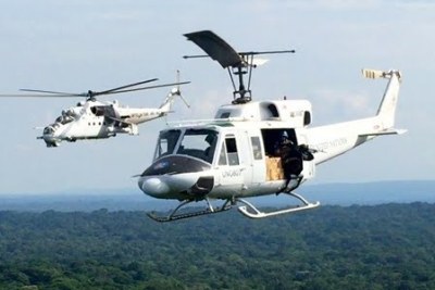 Province d’Ituri, RD Congo: Un hélicoptère ukrainien accompagne l’aviation de la MONUSCO au cours d’une opération spéciale.
