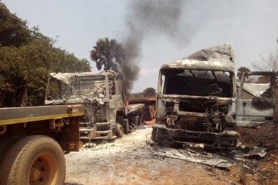 Some of Tanzanian lorries burnt by Mai Mai rebels in South Kivu.