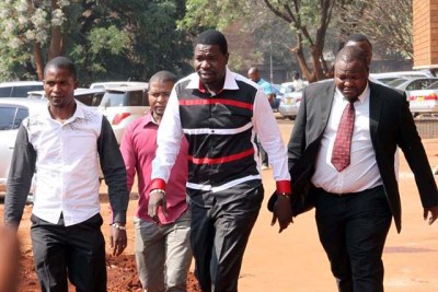 Prophet Walter Magaya, centre, arriving at the court with his crew (file photo).