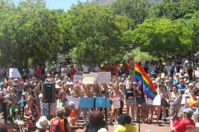 Protesters in Cape Town marched against new U.S. president Donald Trump.