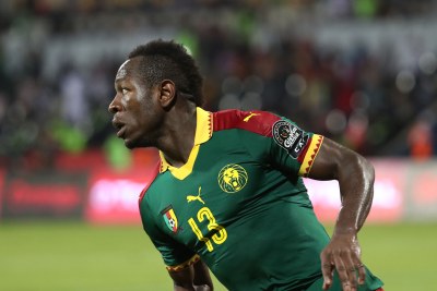 Christian Bassogog of Cameroon after scoring at Africa Cup of Nations 2017.