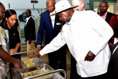 Museveni and The Minister of Energy and Mineral resources Irene Muloni at the launch.