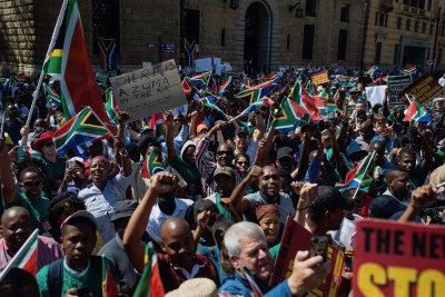 Protests outside the Treasury after President Jacob Zuma’s cabinet reshuffle (file photo).