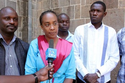 Kenya Medical Association national chairperson Jacqueline Kitulu addresses journalists outside All Saints’ Cathedral Church in Nairobi on March 12, 2017.