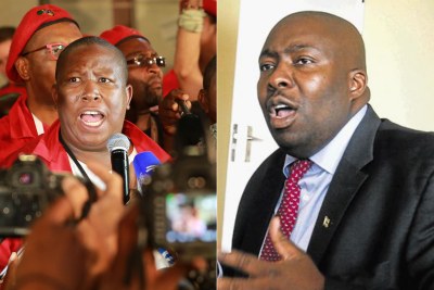 South African opposition leader Julius Malema and Zimbabwe's Minister of Local Government Saviour Kasukuwere.