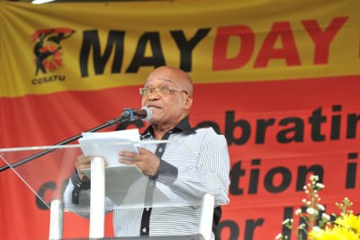 President Zuma speaks at Cosatu May Day rally (file photo).