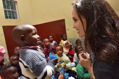 UNHCR Special Envoy Angelina Jolie meets children and siblings of vulnerable female refugees in Nairobi.