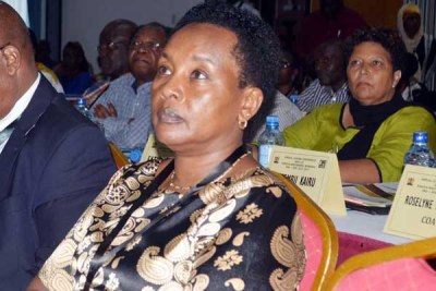 Deputy Chief Justice Philomena Mwilu follows proceedings during the annual judges’ conference at Sarova Whitesands Beach Resort in Mombasa.