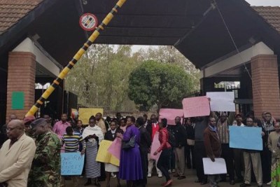 KBC staff stage demos outside the State corporations offices in Nairobi.