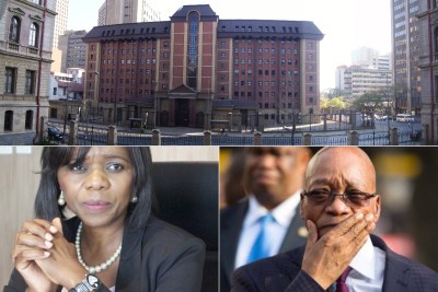 Top: North Gauteng High Court. Bottom-left: Former public protector Thuli Madonsela. Bottom-right: President Jacob Zuma.