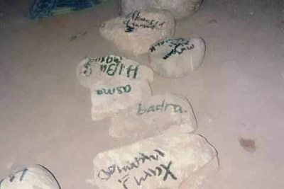 Stones used to reserve places in queues at Somaliland polling stations.