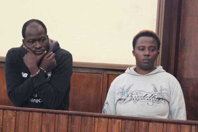 Calvin Okoth (left) and Maryanne Mumbi when they appeared in court in Nakuru on November 14, 2017 charged with the murder of rugby player Mike Okombe.