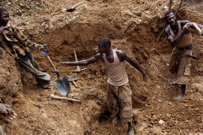 The villagers grind the rocks in order to separate the gold, and the resulting dust containing high levels of lead settles on soil and other nearby surfaces, exposing the locals to the poison (file photo).