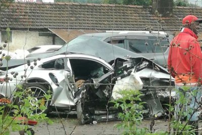 The wreckage of Macharia's car.