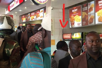 President Emmerson Mnangagwa orders a meal at a fast food outlet in Chegutu.